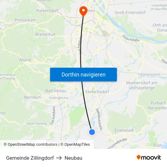 Gemeinde Zillingdorf to Neubau map