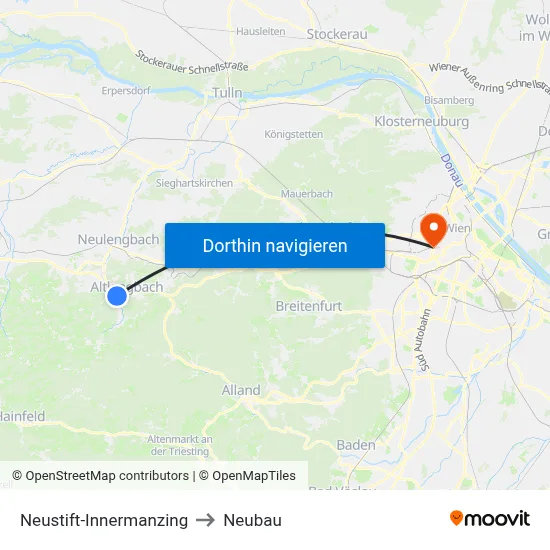 Neustift-Innermanzing to Neubau map