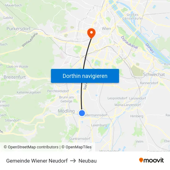 Gemeinde Wiener Neudorf to Neubau map