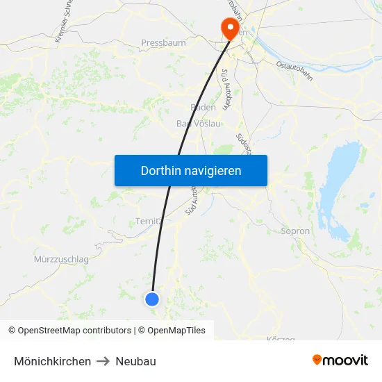 Mönichkirchen to Neubau map