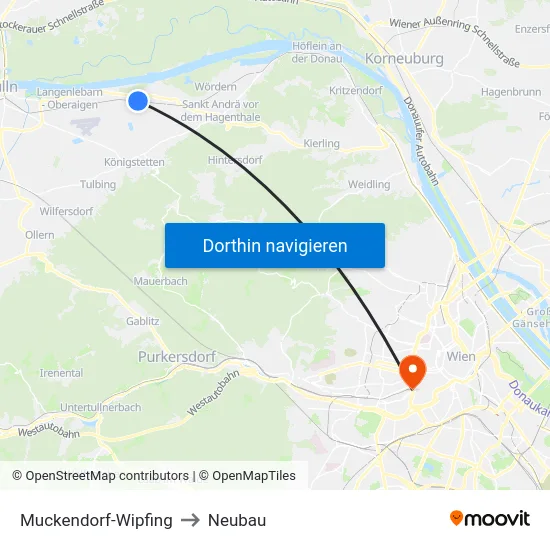 Muckendorf-Wipfing to Neubau map