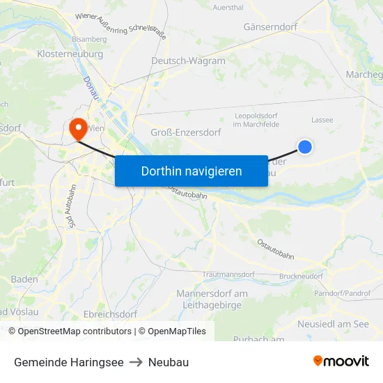 Gemeinde Haringsee to Neubau map