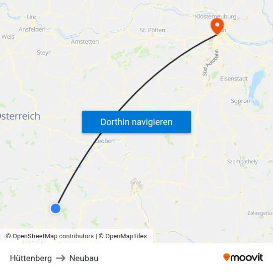 Hüttenberg to Neubau map
