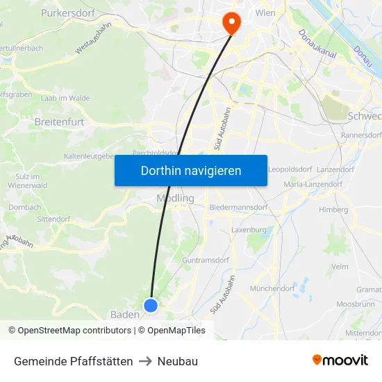 Gemeinde Pfaffstätten to Neubau map