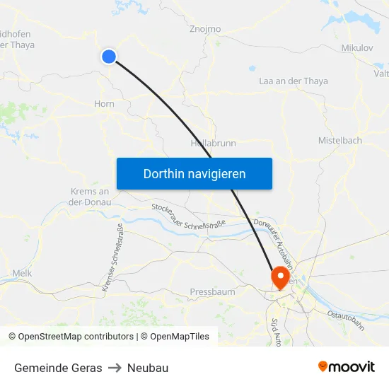 Gemeinde Geras to Neubau map