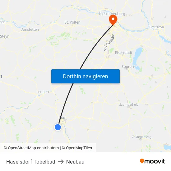 Haselsdorf-Tobelbad to Neubau map