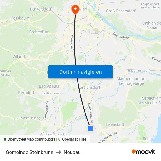 Gemeinde Steinbrunn to Neubau map