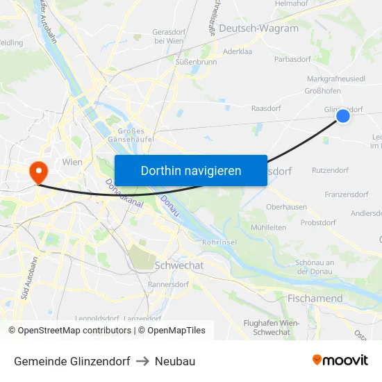 Gemeinde Glinzendorf to Neubau map