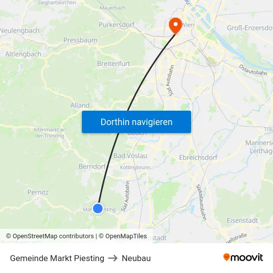 Gemeinde Markt Piesting to Neubau map