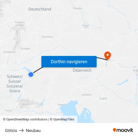 Götzis to Neubau map