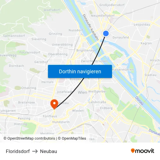 Floridsdorf to Neubau map