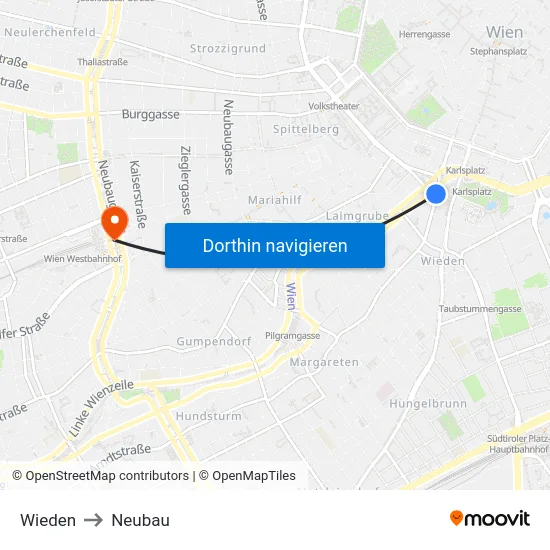 Wieden to Neubau map