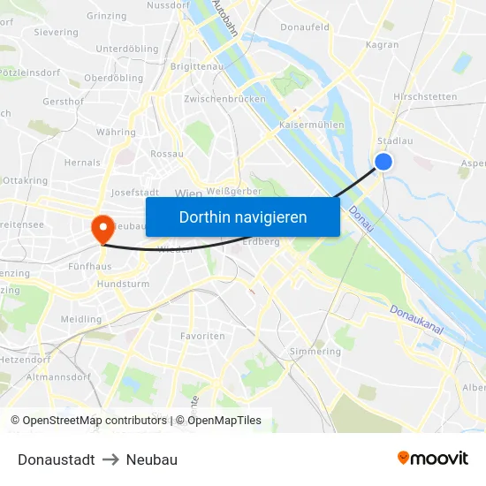 Donaustadt to Neubau map