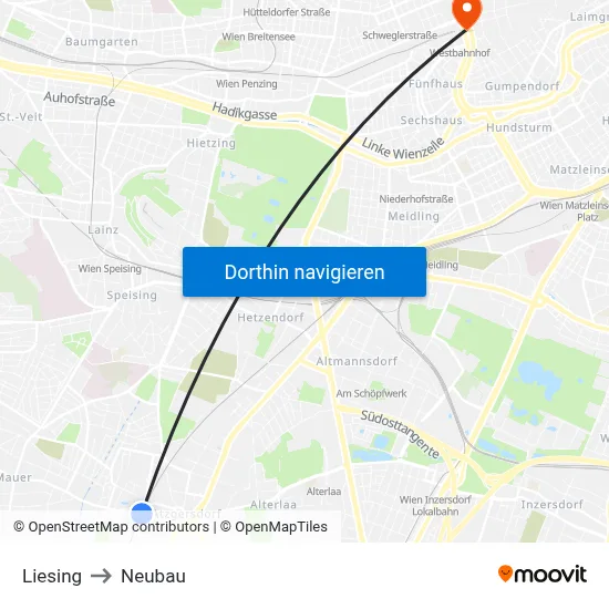 Liesing to Neubau map