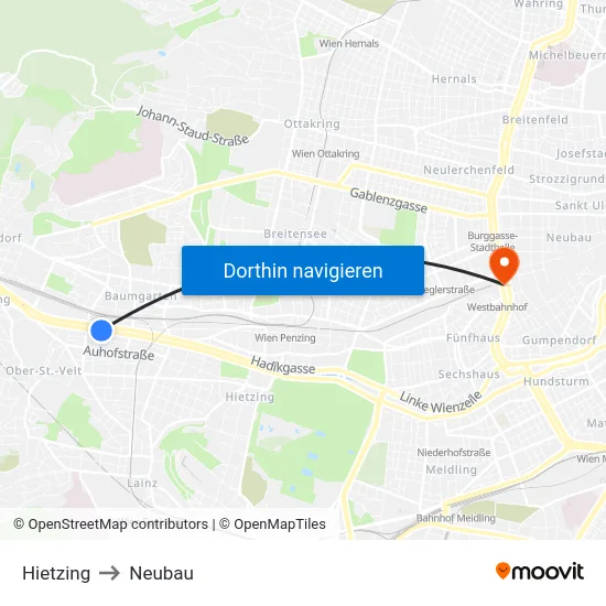 Hietzing to Neubau map