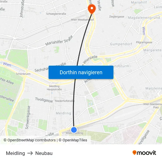 Meidling to Neubau map
