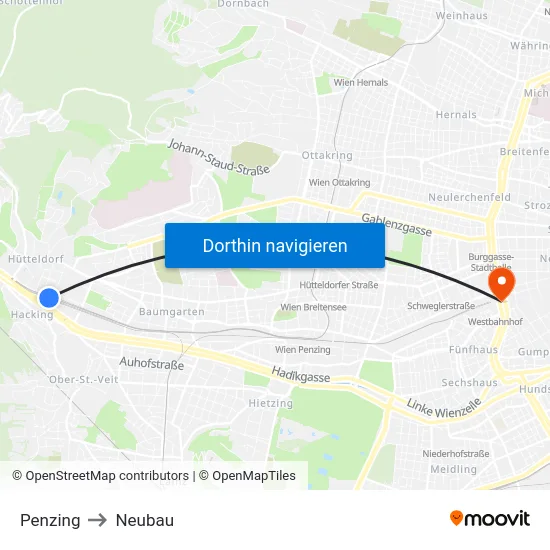Penzing to Neubau map
