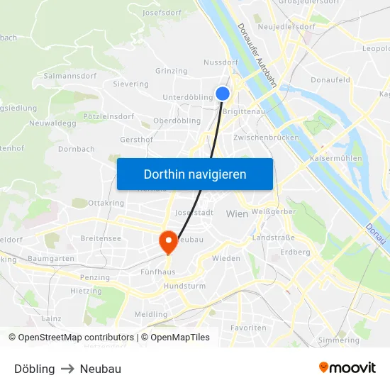 Döbling to Neubau map