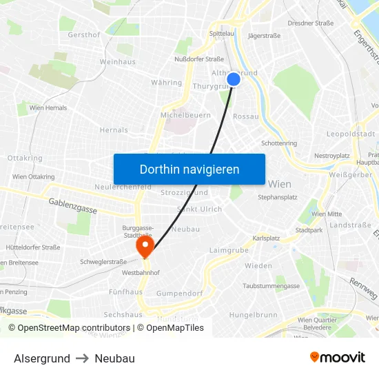 Alsergrund to Neubau map
