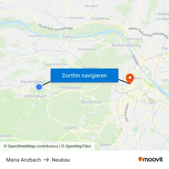 Maria Anzbach to Neubau map