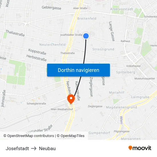 Josefstadt to Neubau map