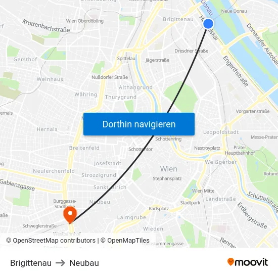 Brigittenau to Neubau map
