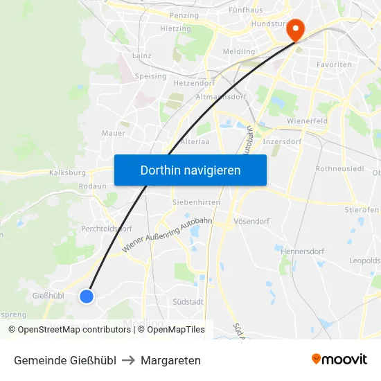 Gemeinde Gießhübl to Margareten map