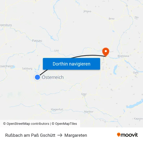 Rußbach am Paß Gschütt to Margareten map