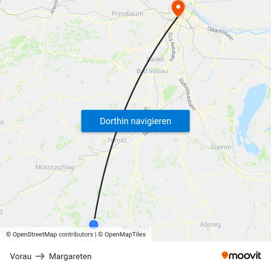 Vorau to Margareten map