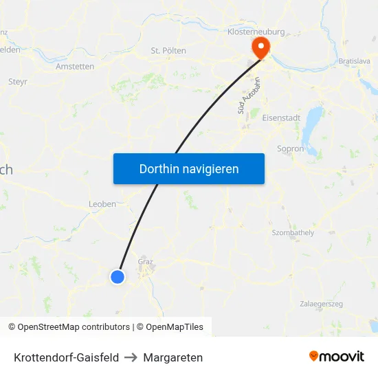 Krottendorf-Gaisfeld to Margareten map