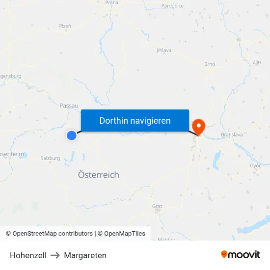 Hohenzell to Margareten map
