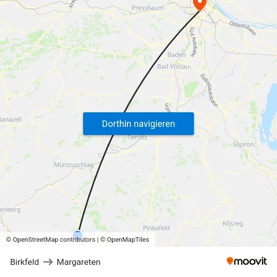 Birkfeld to Margareten map