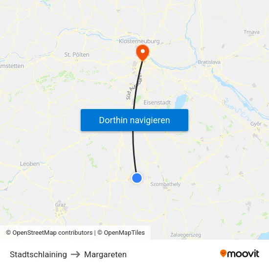Stadtschlaining to Margareten map