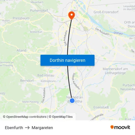 Ebenfurth to Margareten map