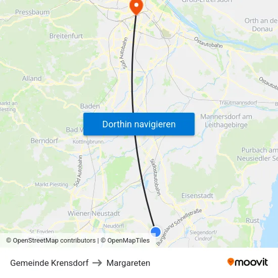 Gemeinde Krensdorf to Margareten map