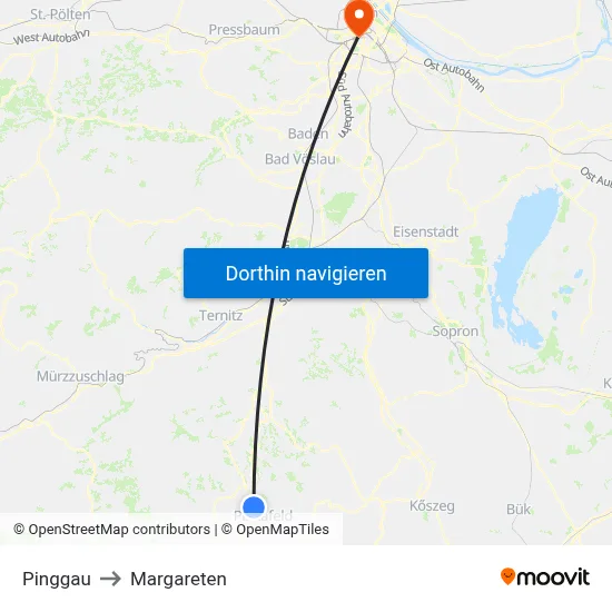 Pinggau to Margareten map