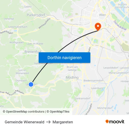 Gemeinde Wienerwald to Margareten map