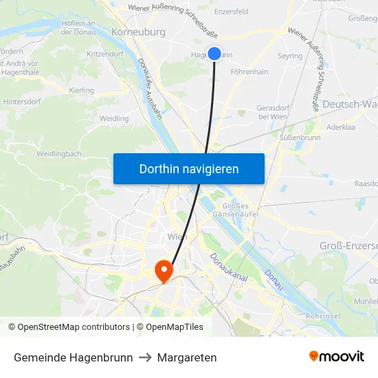 Gemeinde Hagenbrunn to Margareten map