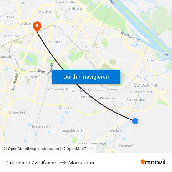 Gemeinde Zwölfaxing to Margareten map