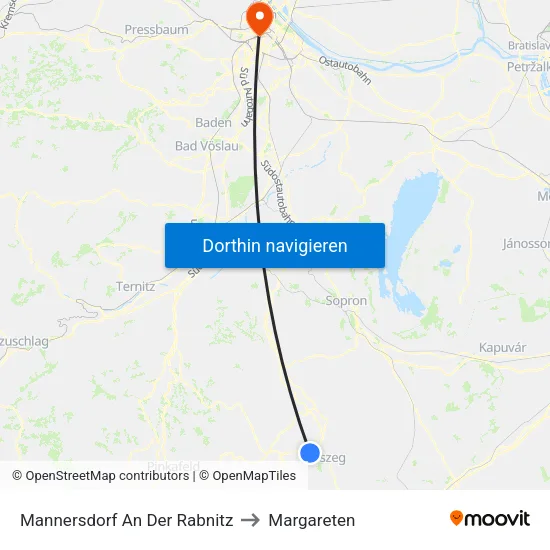 Mannersdorf An Der Rabnitz to Margareten map