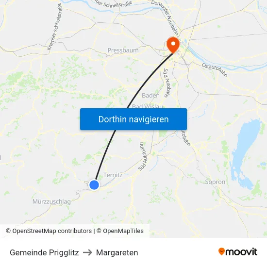 Gemeinde Prigglitz to Margareten map