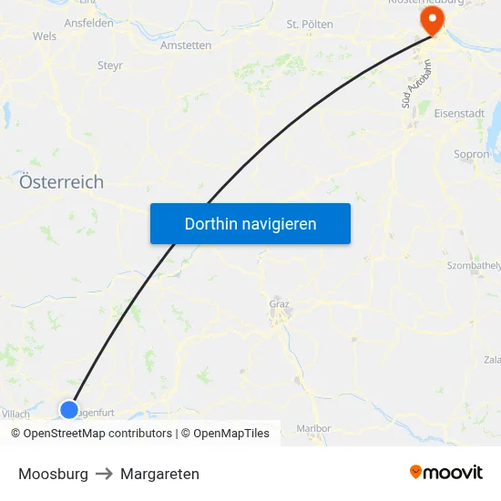 Moosburg to Margareten map