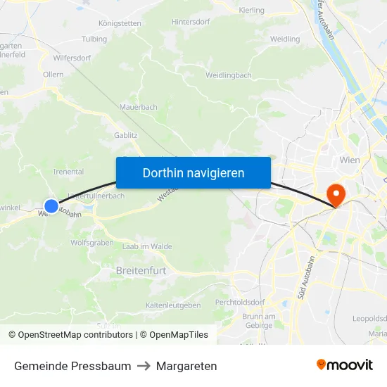 Gemeinde Pressbaum to Margareten map