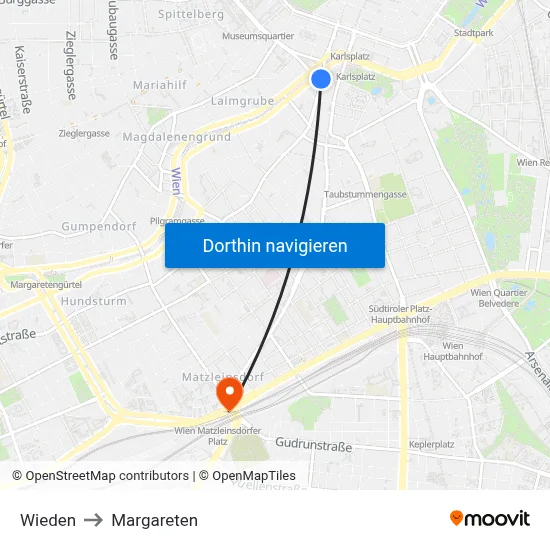 Wieden to Margareten map
