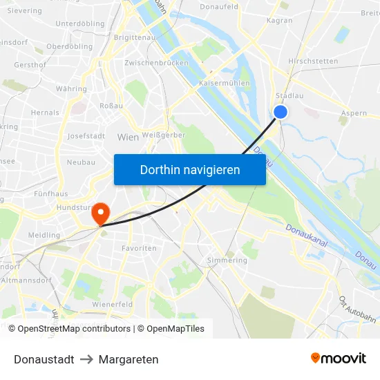 Donaustadt to Margareten map