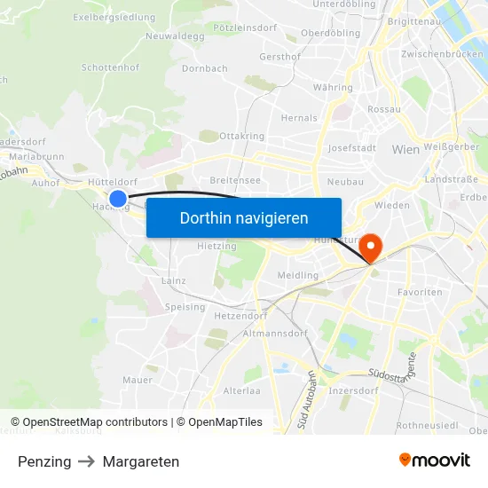 Penzing to Margareten map