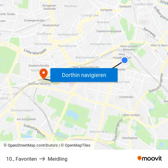 10., Favoriten to Meidling map