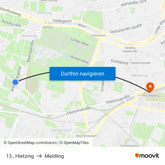 13., Hietzing to Meidling map