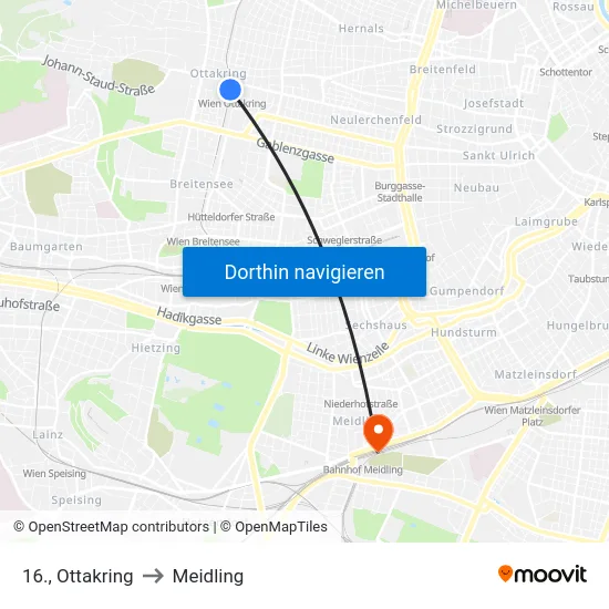 16., Ottakring to Meidling map