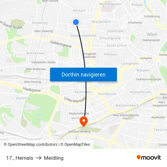 17., Hernals to Meidling map